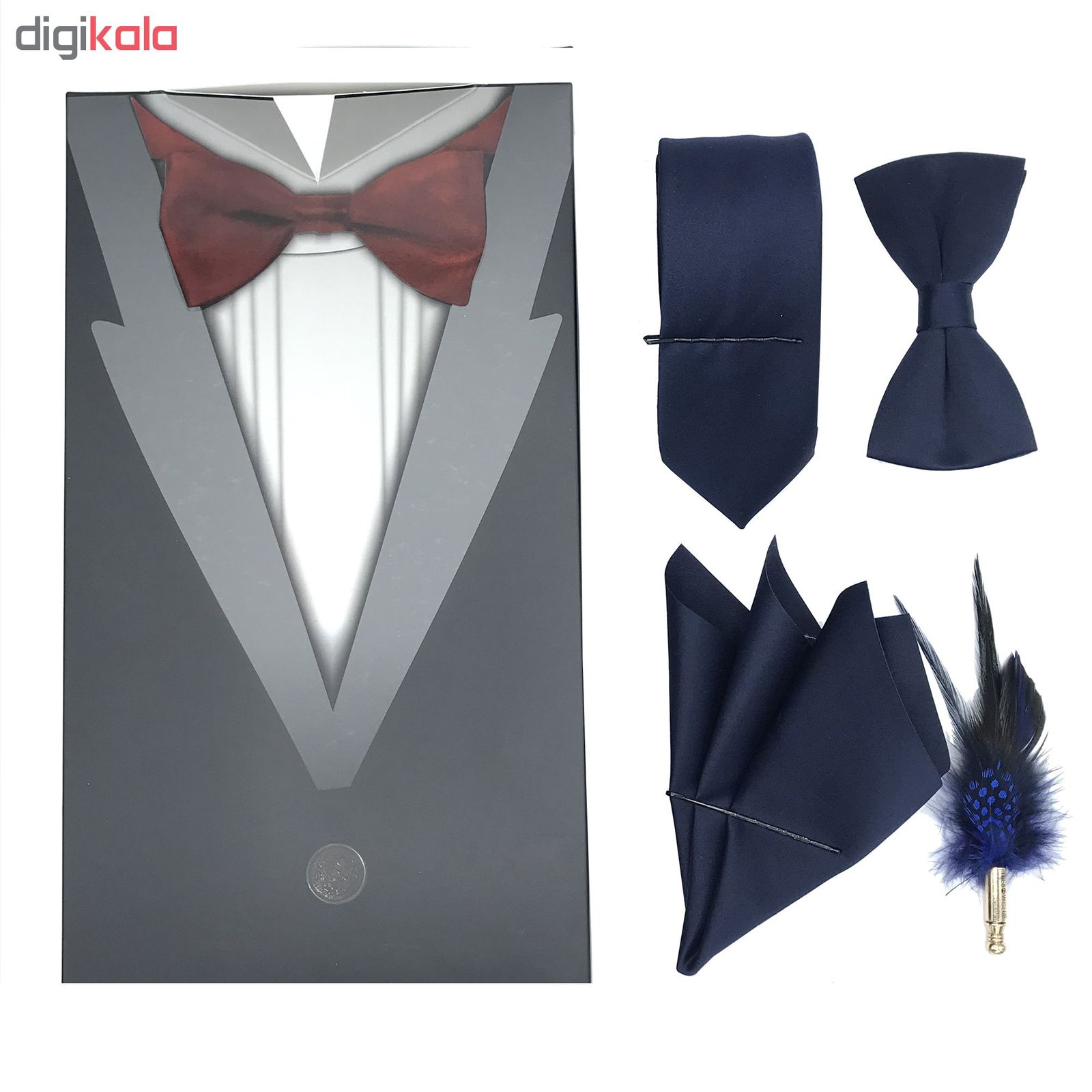 ست کراوات و پاپیون و دستمال جیب و گل کت مردانه مدل KPDG-1002 -  - 2
