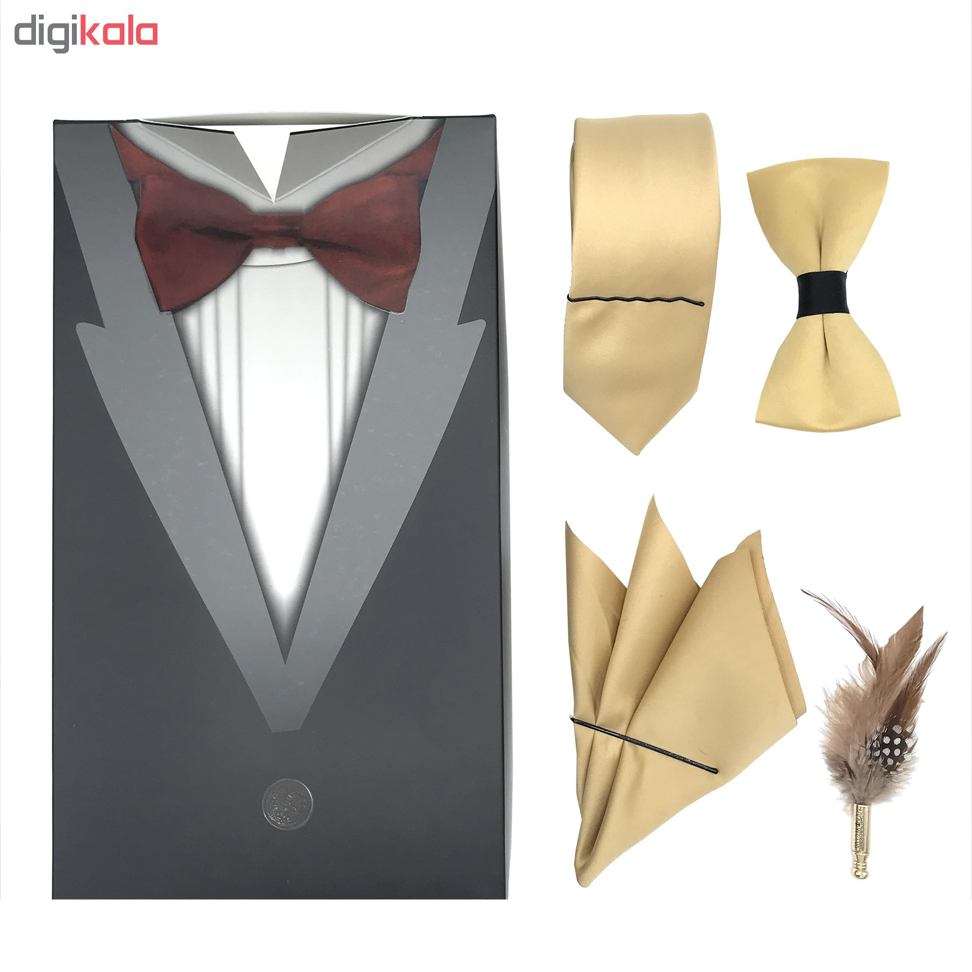ست کراوات پاپیون دستمال جیب و گل کت مدل KPDG-1006