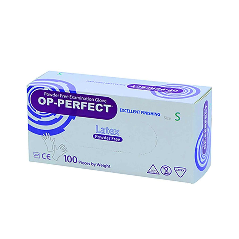 دستکش یکبار مصرف لاتکس حریر مدل OP-PERFECT سایز اسمال ده بسته 100 عددی