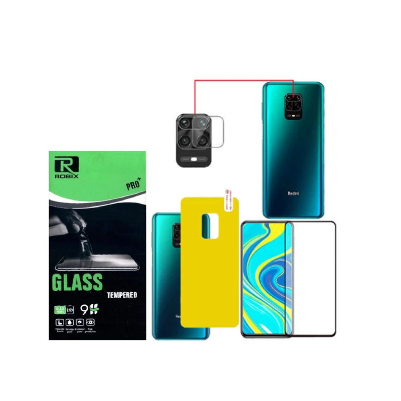  محافظ صفحه نمایش و پشت گوشی روبیکس مدل ALL مناسب برای گوشی موبایل شیائومی Redmi note 9 pro/pro max به همراه محافظ لنز دوربین