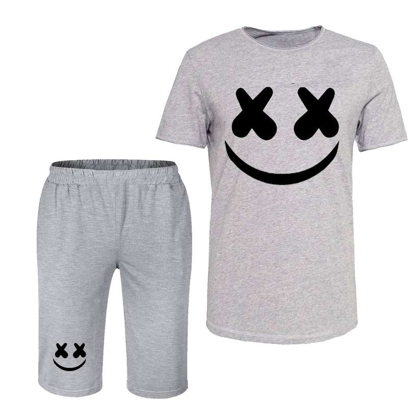 ست تی شرت و شلوارک مردانه مدل مارشملو کد 71 رنگ طوسی