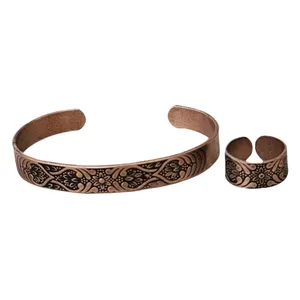 ست انگشتر و دستبند دست ساز زنانه مدل مسی کد S338