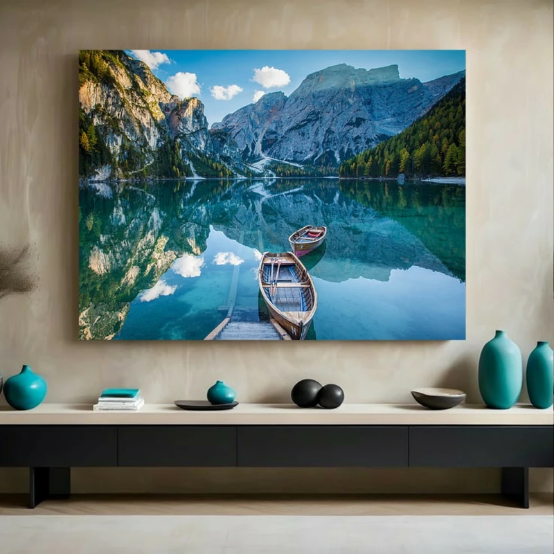 تابلو بوم طرح مخمل دریاچه آبی مدل کوه برفی کد GR1814