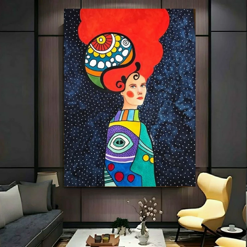 تابلو بوم طرح مخمل نقاشی بانو مدل شب تاریک کد FP106254