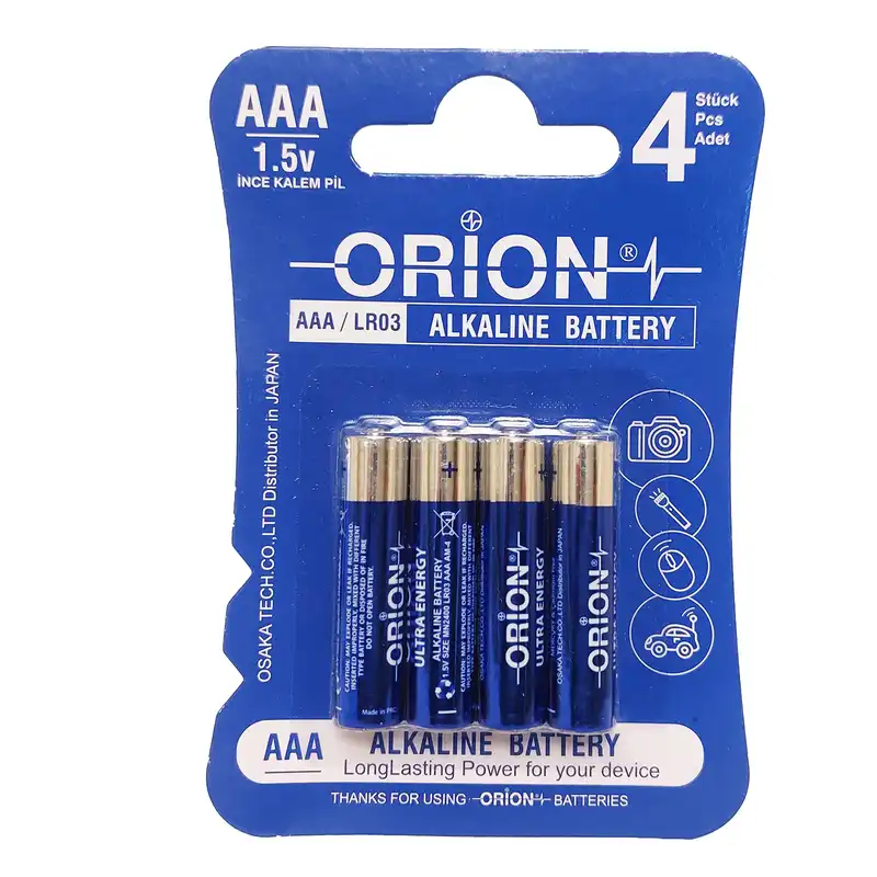 باتری نیم قلمی اوریون مدل Alkaline LR03 بسته چهار عددی