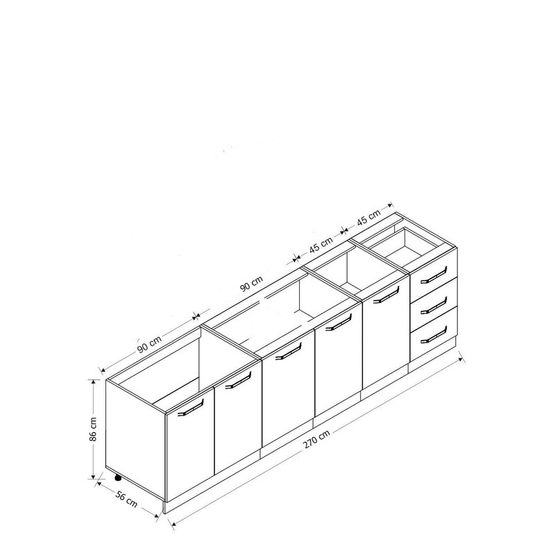 کابینت زمینی فلفور کابینت مدل 270 cm مجموعه چهار عددی