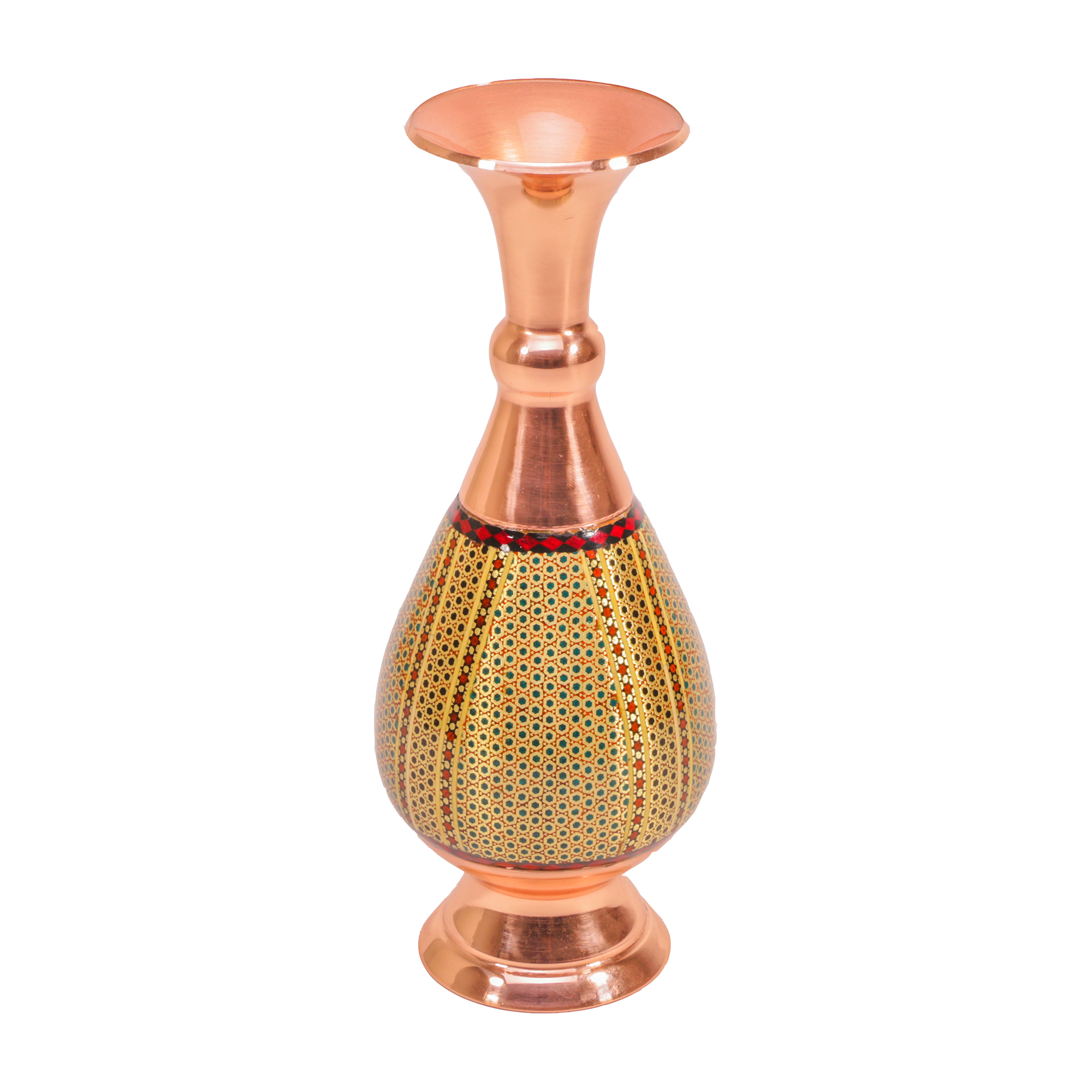 Inlay handicraft Vase of Honarmandan Gallery, copper and inlay model, code 160