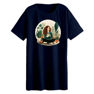 تی شرت لانگ آستین کوتاه  زنانه مدل دخترک کد 2 رنگ سرمه ای