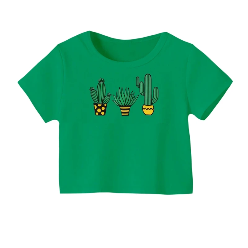 کراپ‌ تی‌شرت آستین کوتاه زنانه مدل کاکتوس