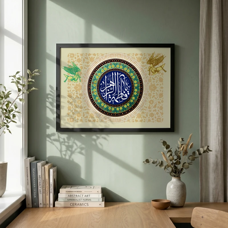 تابلو طرح ولادت حضرت فاطمه (س) مدل G15248 فریم مشکی
