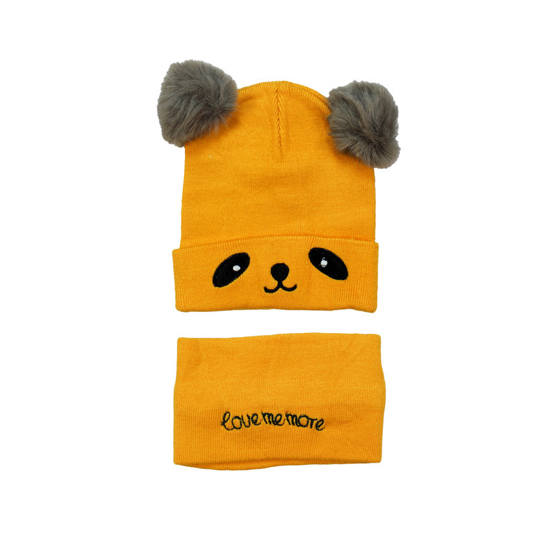 ست کلاه و شال گردن بافتنی نوزادی مدل pom bear-Y