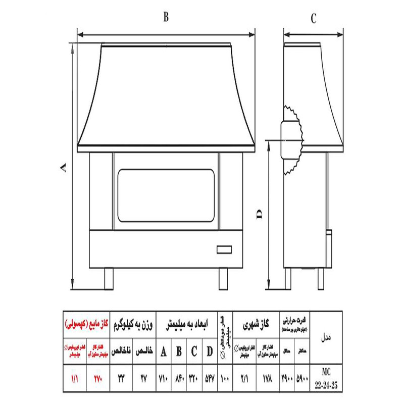 بخاری گازی نیک کالا مدل MC25