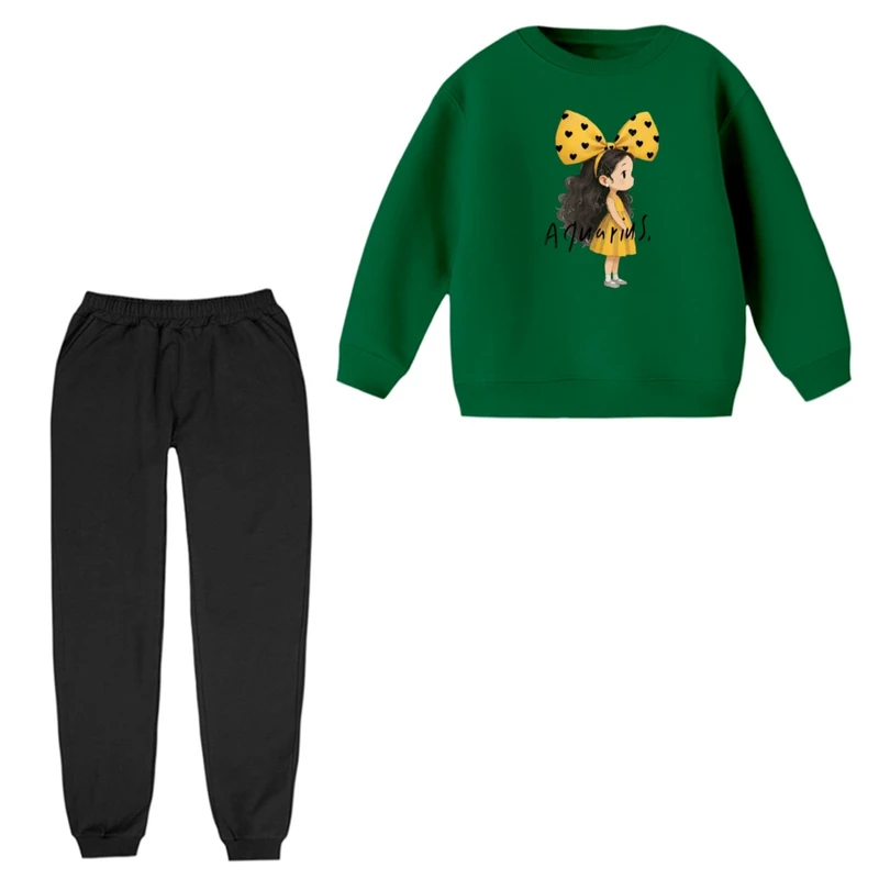 ست سویشرت  آستین بلند و شلوار راحتی بچگانه مدل دخترک کد 28