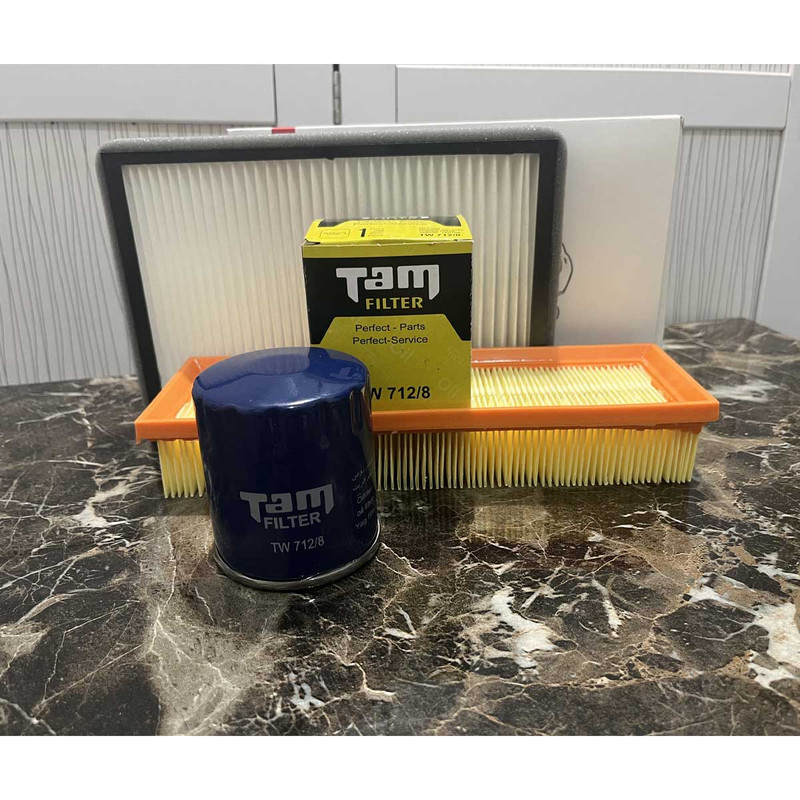 فیلتر روغن خودرو تام مدل TW 712/8 مناسب برای سمند / پژو پارس به همراه فیلتر هوا و کابین و فیلتر بنزین