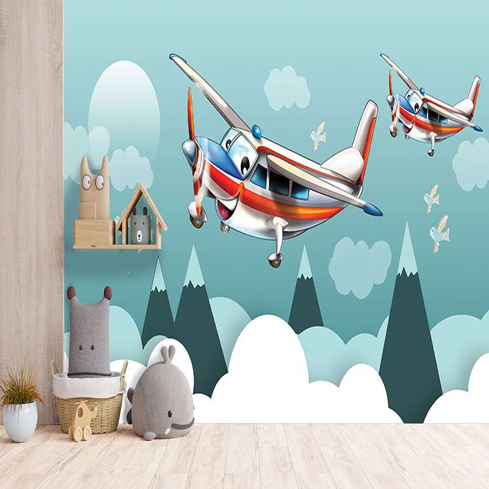 پوستر دیواری اتاق کودک مدل هواپیما نقاشی کوه DVRF2540