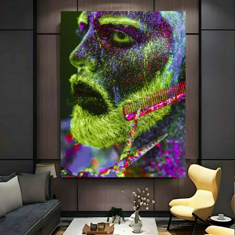 تابلو بوم طرح مخمل آرایشگاه مردانه مدل نئونی رنگارنگ کد FP106348