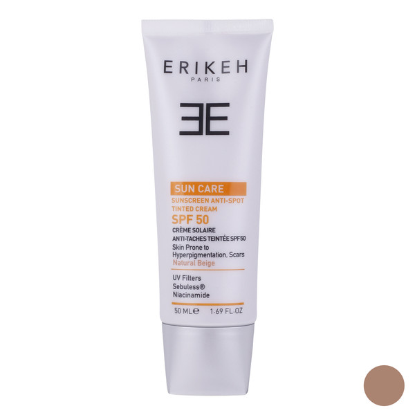 کرم ضد آفتاب رنگی اریکه SPF50 مدل Anti-Spot مناسب انواع پوست حجم 50 میلی‌لیتر