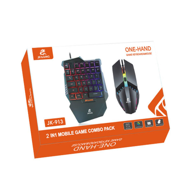 مینی کیبورد و ماوس گیمینگ جکنگ مدل JK-913، سوییچ ممبران، نورپردازی RGB LED