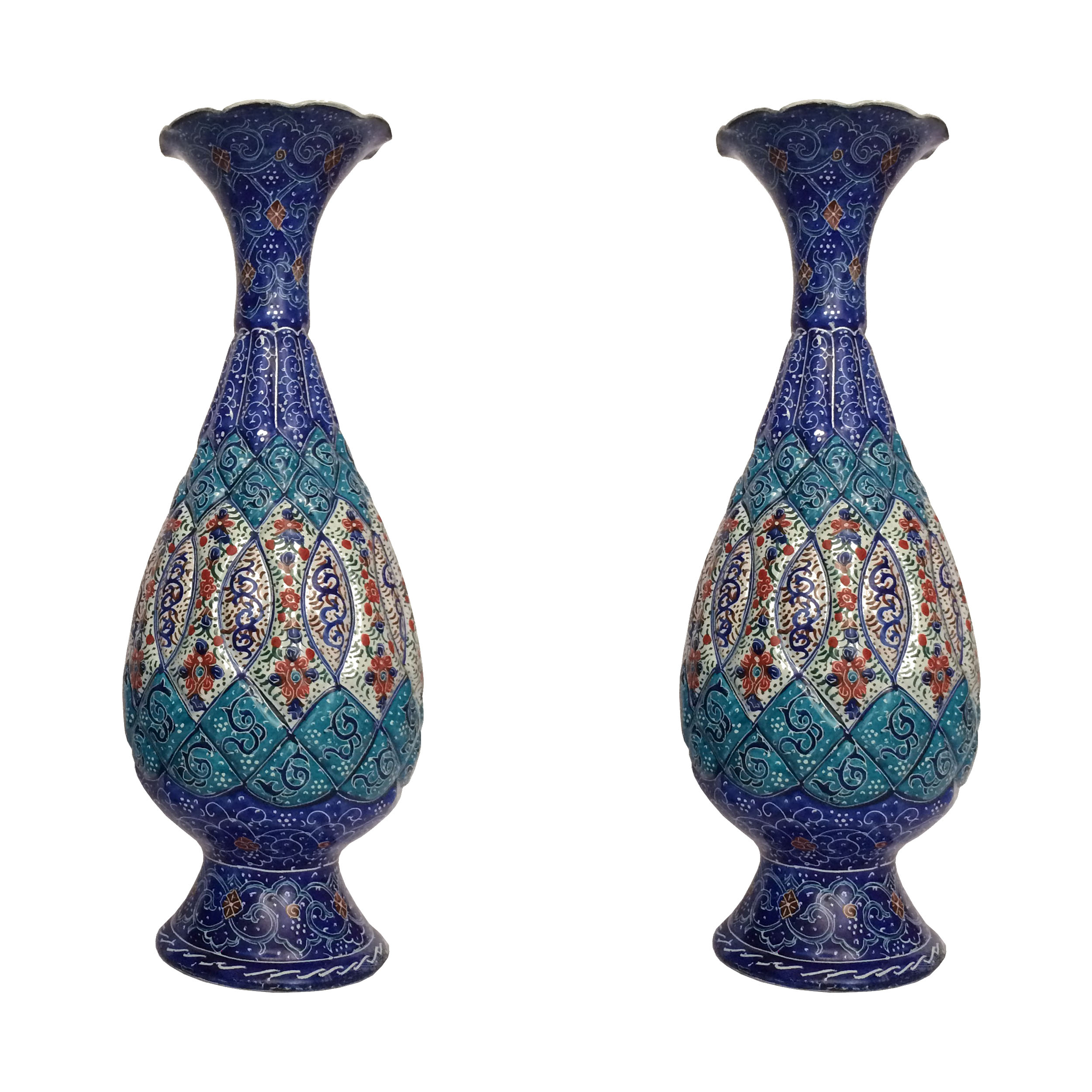 گلدان مسی میناکاری طرح اسلیمی خطائی ۲۰ سانتی متر بسته ۲عددی