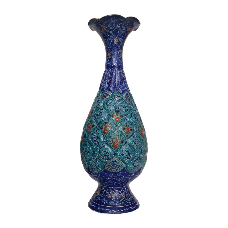 گلدان مسی میناکاری طرح اسلیمی خطائی ۲۰ سانتی متر  بسته دو عددی
