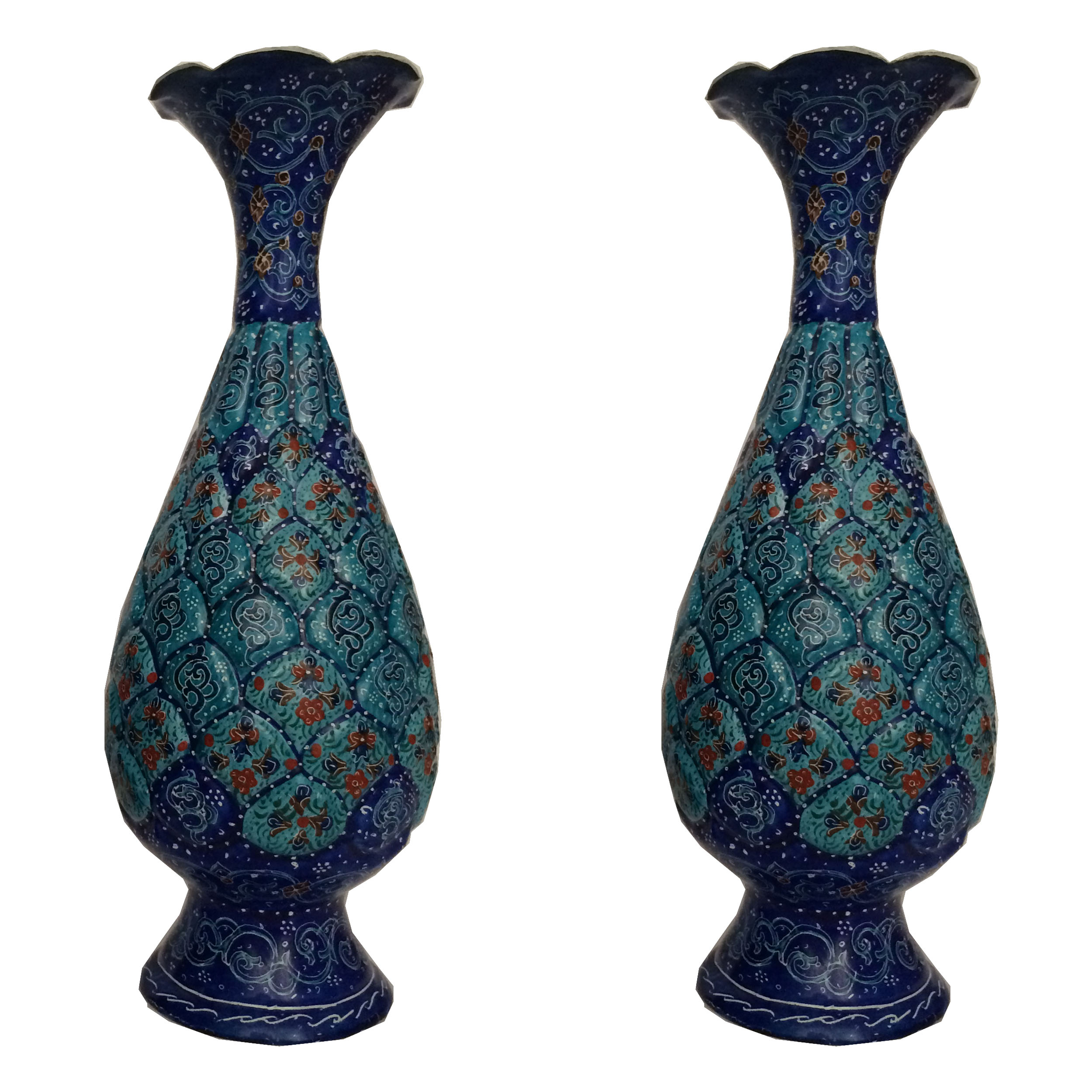 گلدان مسی میناکاری طرح اسلیمی خطائی ۲۰ سانتی متر بسته ۲عددی