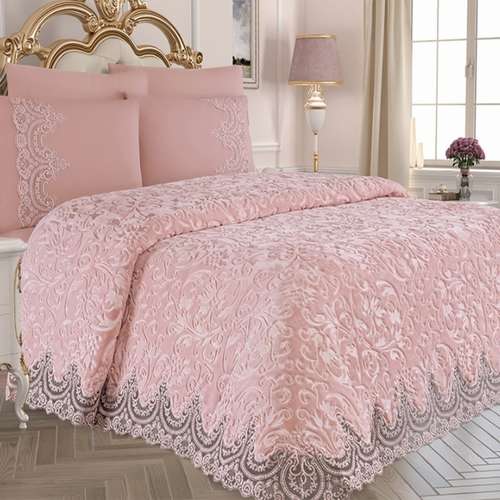 سرویس روتختی عروس کالای خواب شمیم مدل Belnay Pink دونفره 6 تکه 