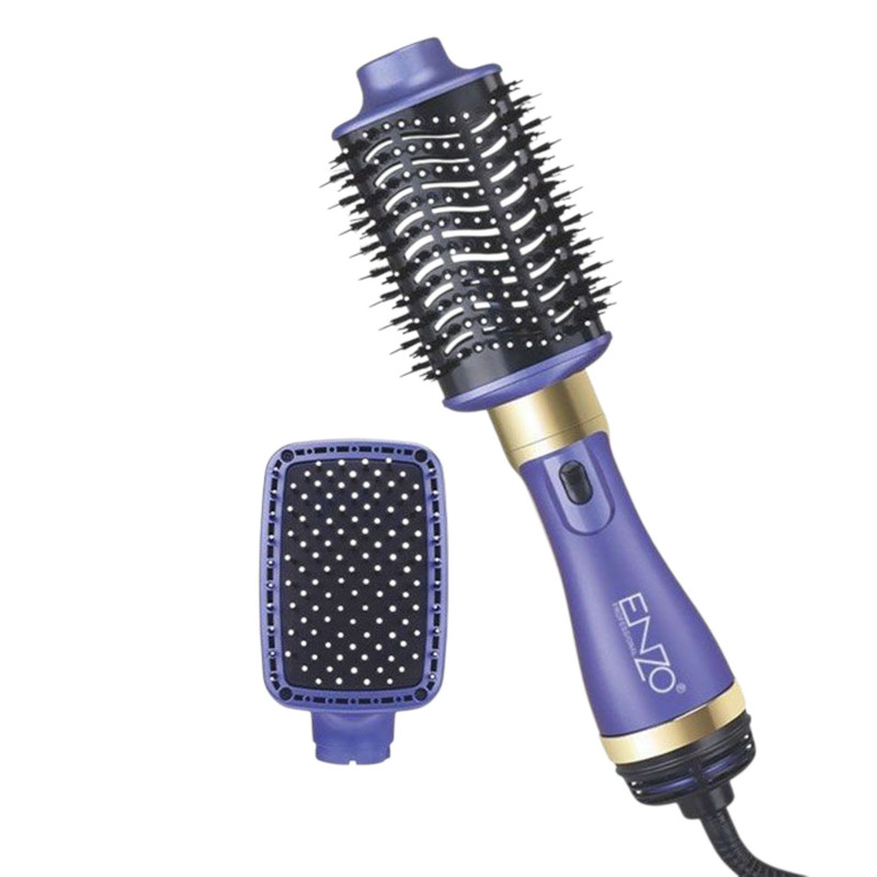 سشوار برس‌دار حالت‌دهنده انزو پروفیشینال مدل EN-4128 با توان 1200 وات، موتور DC، دو سری برس گرد و شانه‌دار، تنظیم دما و سرعت دو حالته، فناوری یونیک برای کاهش وز و افزایش درخشندگی مو، خشک‌کن و حالت‌دهنده همزمان