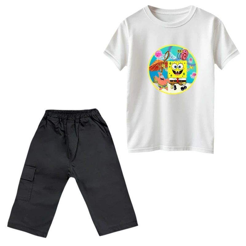 ست تی‌شرت و شلوارک پسرانه مدل باب اسفنجی کد 4