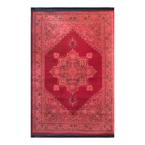 فرش ماشینی 700 شانه فرش مشهد زمینه لاکی حاشیه لاکی مدل 871369