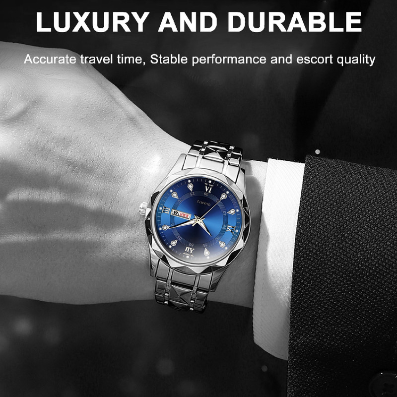 ست ساعت مچی عقربه‌ای کوارتز مدل کلاسیک دی دیت بند استیل طرح تراش الماسی کد C1.5