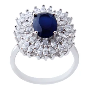 انگشتر نقره زنانه بازرگانی میلادی مدل یاقوت کبود کد AWR_718