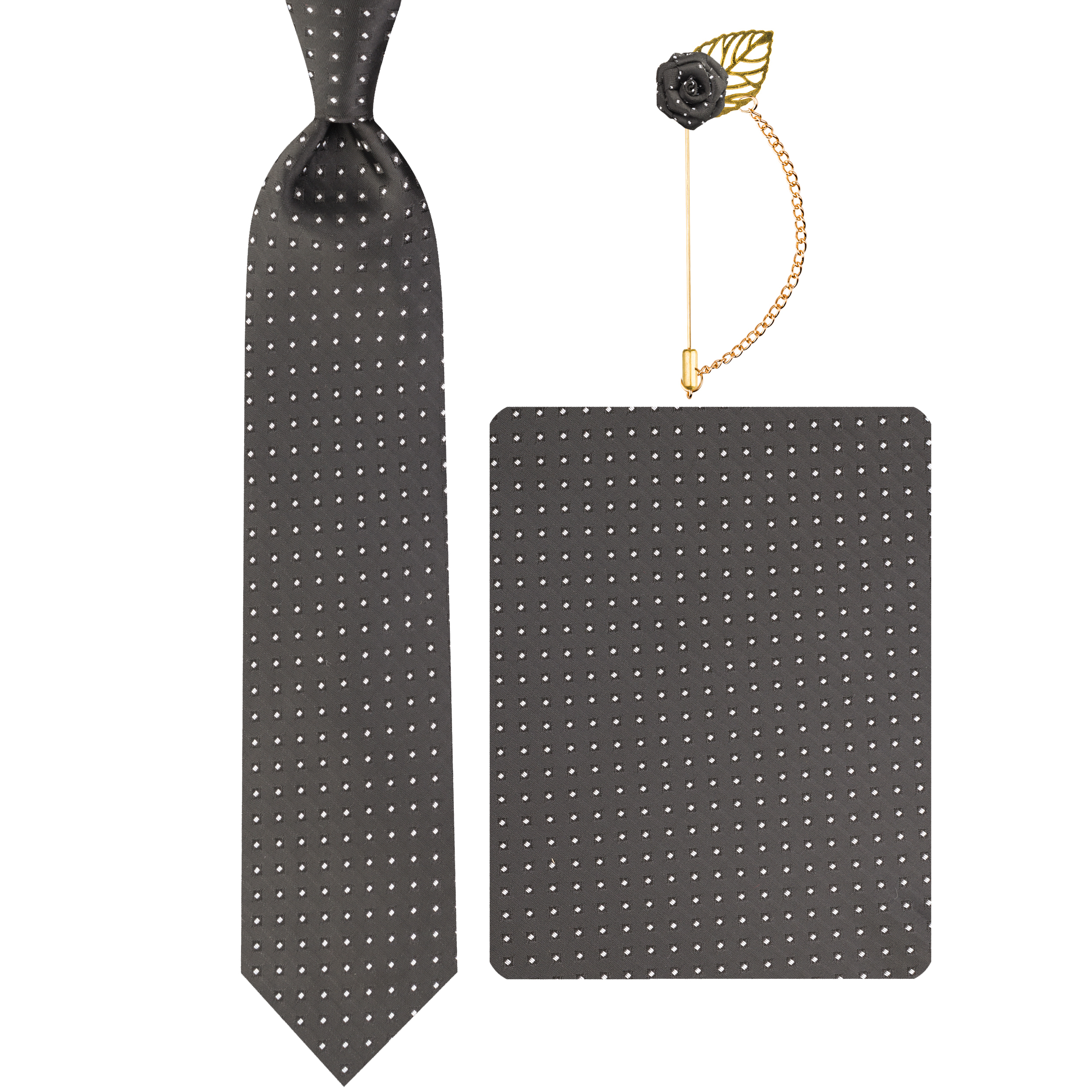 ست کراوات و دستمال جیب و گل کت مردانه جیان فرانکو روسی مدل GF-PO1001-BK 