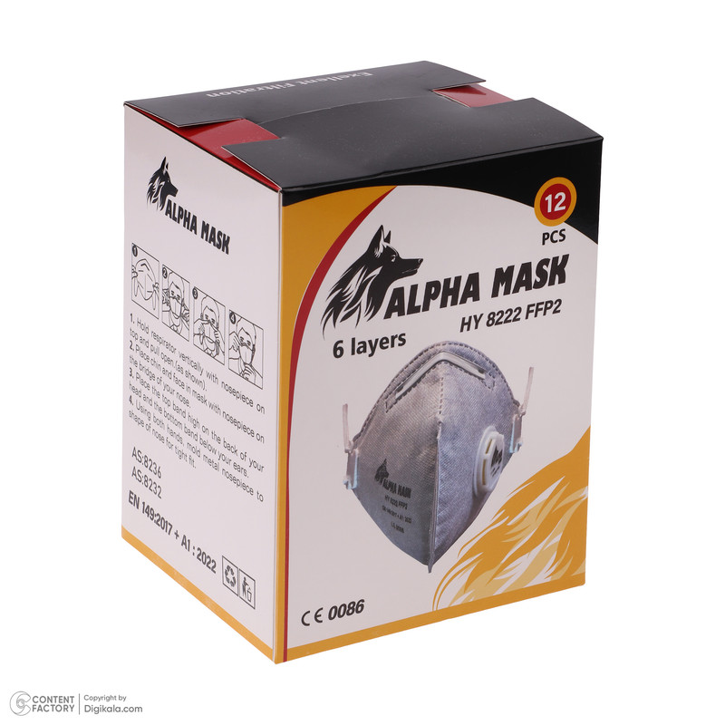 ماسک تنفسی آلفا ماسک مدل فیلتر دار کد N95 بسته 12 عددی