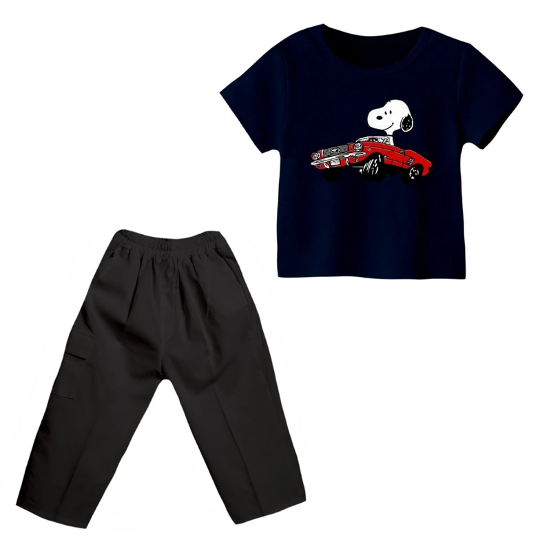 ست تی شرت و شلوارک پسرانه مدل اسنوپی کد 80