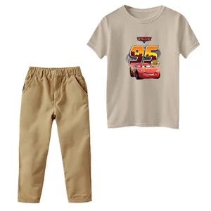 ست تی‌شرت و شلوار پسرانه مدل ماشین ها کد ۵ رنگ کرم
