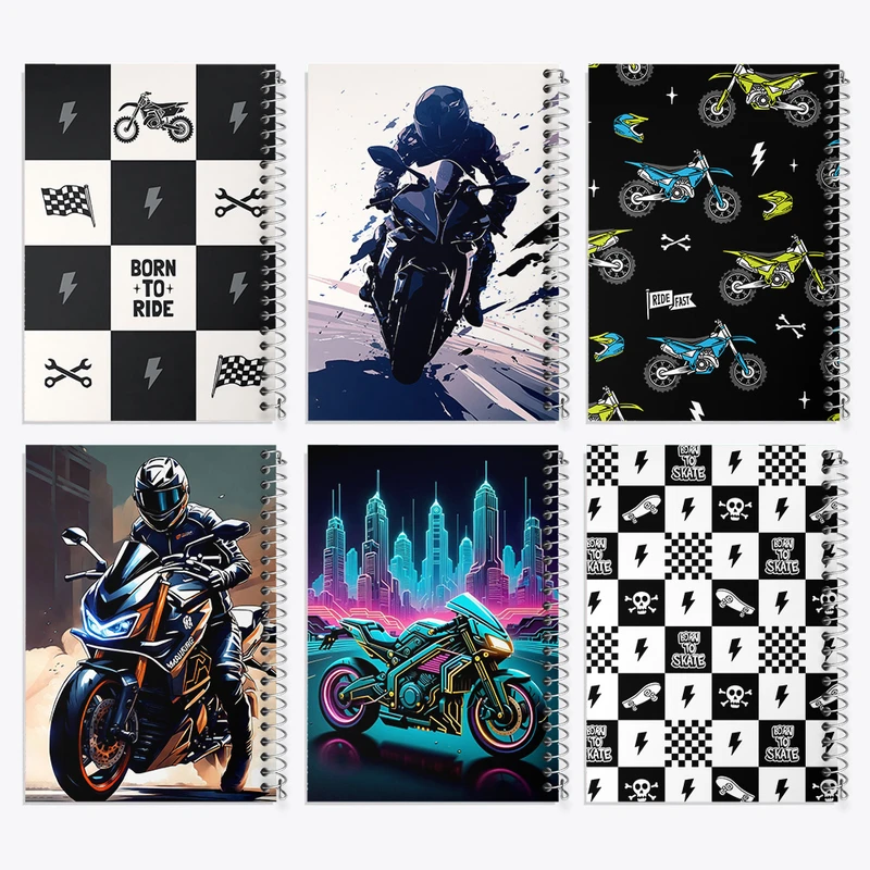 دفتر نقاشی 50 برگ خندالو طرح موتور سیکلت کد 182 مجموعه 6 عددی