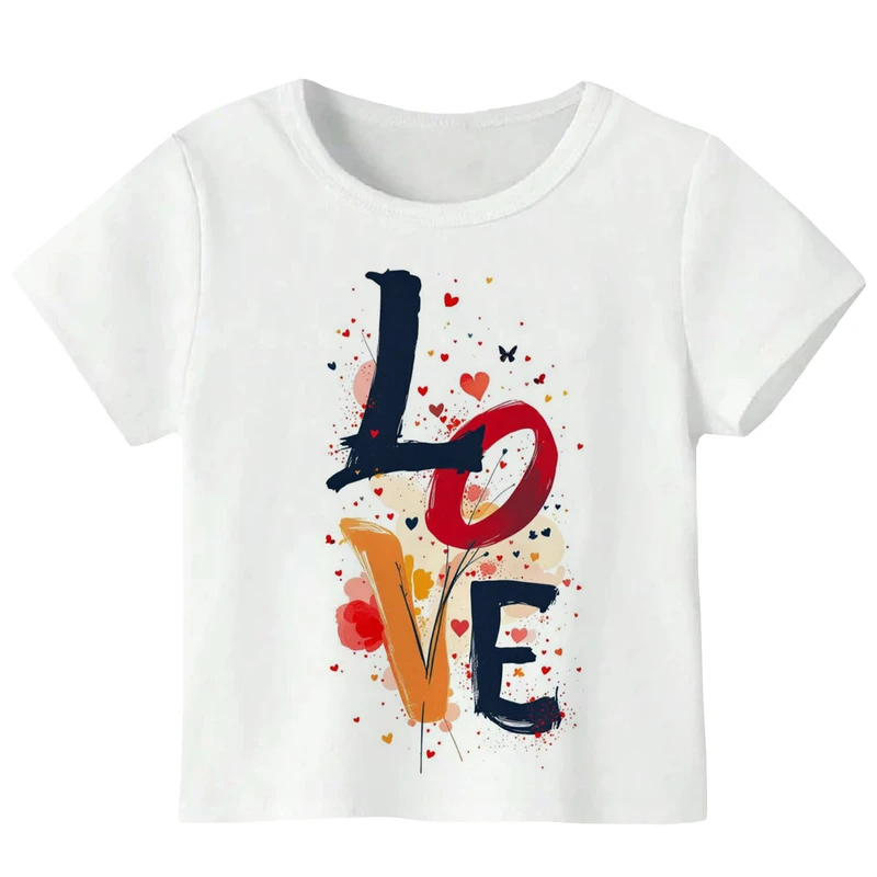 تی‌شرت آستین کوتاه دخترانه مدل W139 طرح LOVE