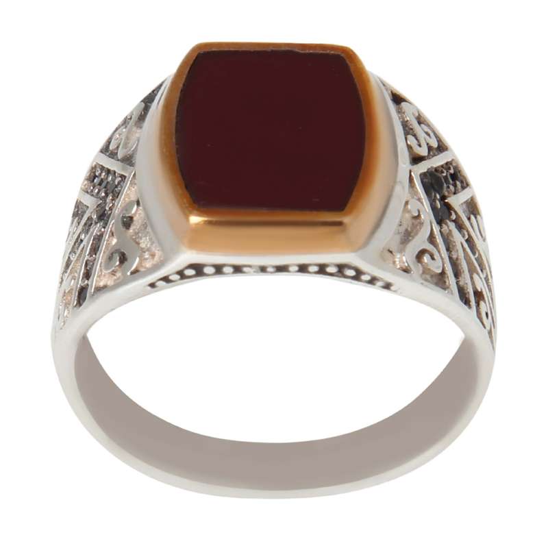 انگشتر نقره مردانه بازرگانی میلادی مدل سنگ عقیق کد AM_2279