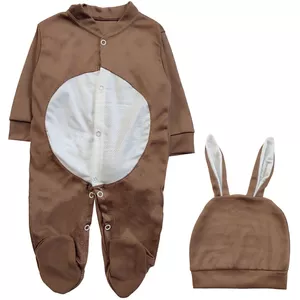 ست سرهمی و کلاه نوزادی مدل پوم خرگوشی کد 3829 رنگ نسکافه ای