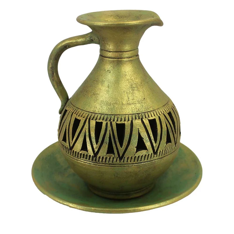 گلدان سفالی مدل دکوری به همراه بشقاب