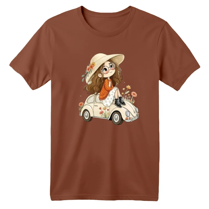 تی شرت آستین کوتاه بچگانه مدل دخترک و ماشین