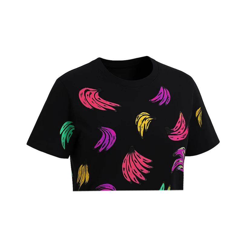 کراپ‌ تی‌شرت آستین کوتاه زنانه مدل شنلی طرح موز