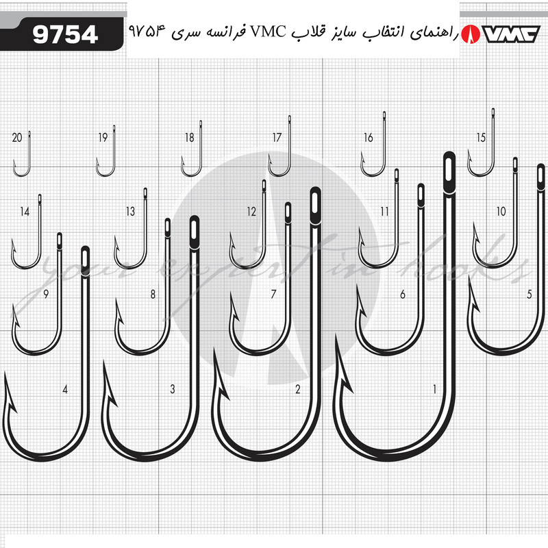 قلاب ماهیگیری وی ام سی کد 9754 سایز TI 13 بسته 10 عددی