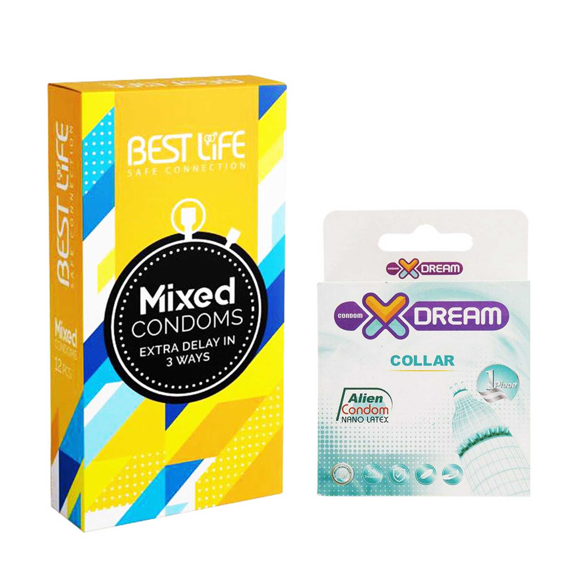 کاندوم بست لایف مدل Mixed بسته 12 عددی به همراه کاندوم ایکس دریم مدل Collar