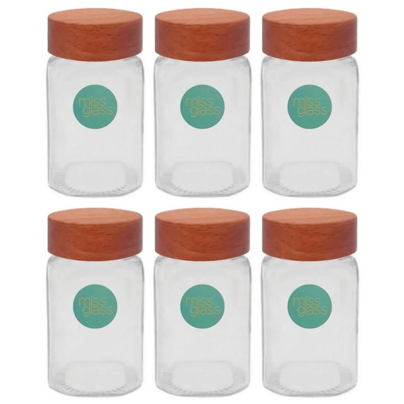 ست جا ادویه ای میس گلس مدل M4 در چوبی بسته 6 عددی