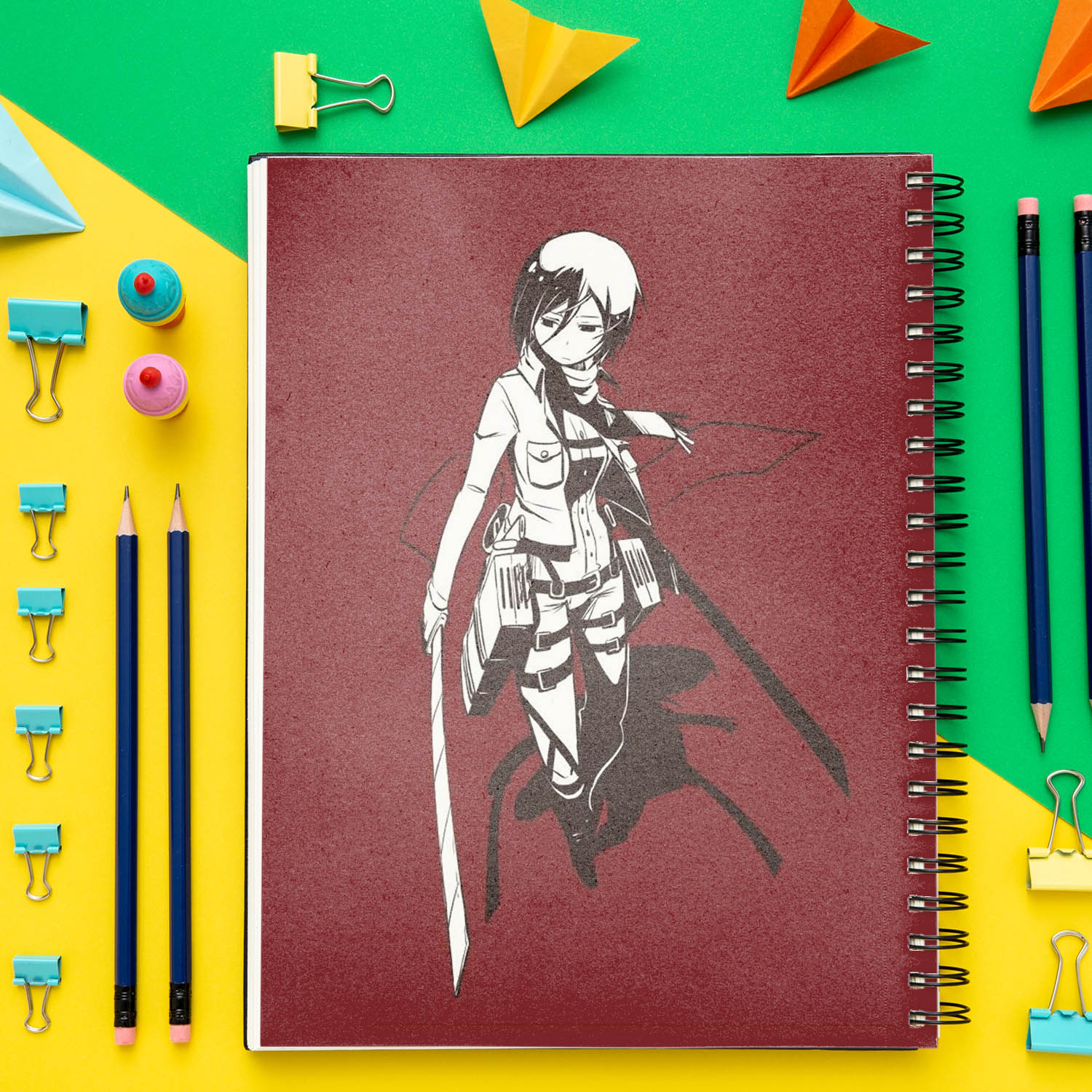 دفتر مشق باژیکان طرح انیمه اتک آن تایتان Attack On Titan کد 20211460 به همراه استیکر لپ تاپ مجموعه 14 عددی