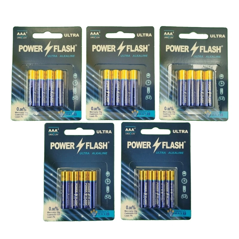 باتری نیم قلمی پاورفلش مدل الترا آلکالاین بسته ۲۰ عددی