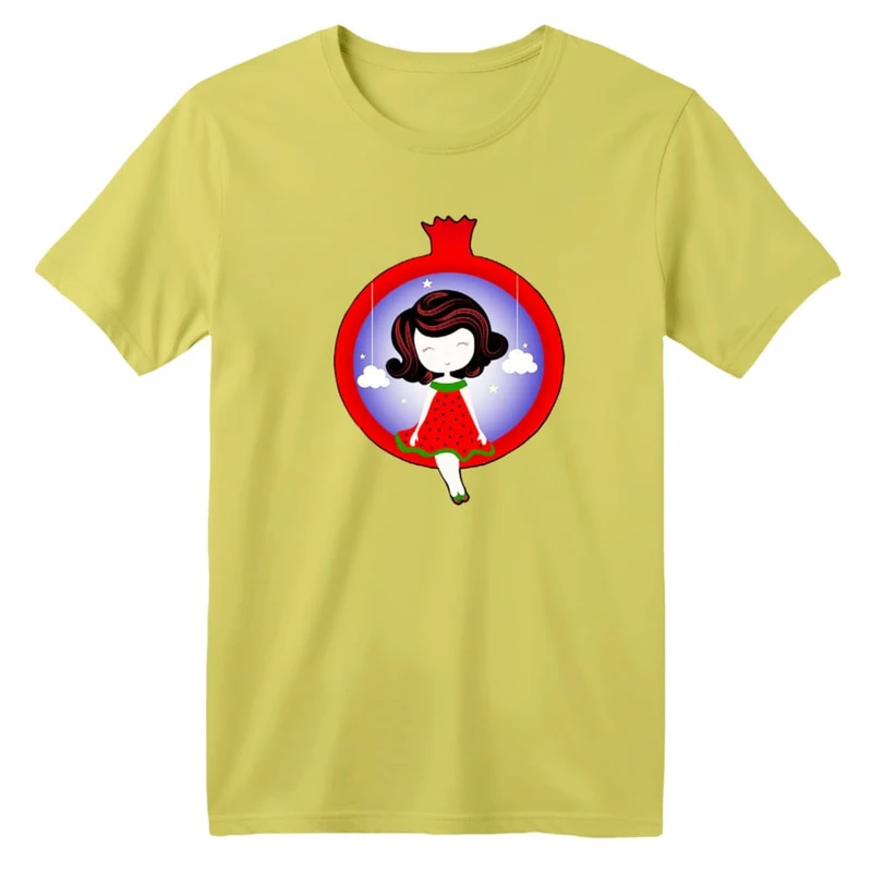 تی شرت آستین کوتاه بچگانه مدل انار یلدایی کد 6 رنگ زرد لیمویی