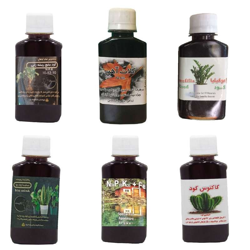کود مایع فسفر ریشه زایی 10-52-10 و کلات آهن و کود زاموفیلیا و امینو اسید و کود کامل سه بیست و کود کاکتوس مدل life drop حجم 120 میلی لیتر