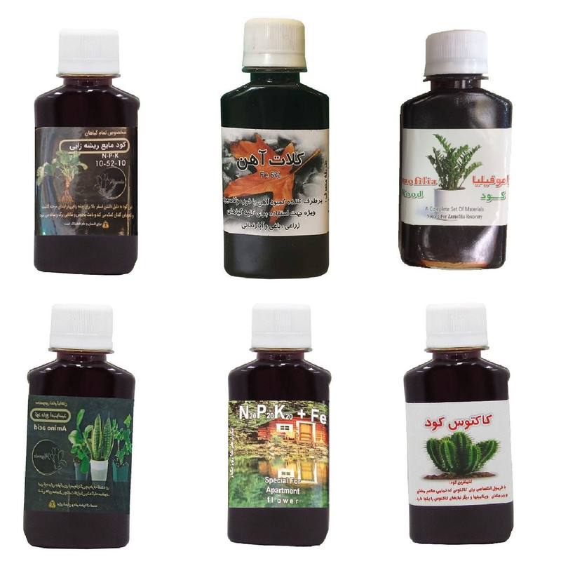 کود مایع فسفر ریشه زایی 10-52-10 و کلات آهن و کود زاموفیلیا و امینو اسید و کود کامل سه بیست و کود کاکتوس مدل life drop حجم 120 میلی لیتر